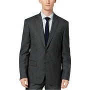 DKNY Mens Plaid Two Button Blazer Jacket, Grey, 38 Regular